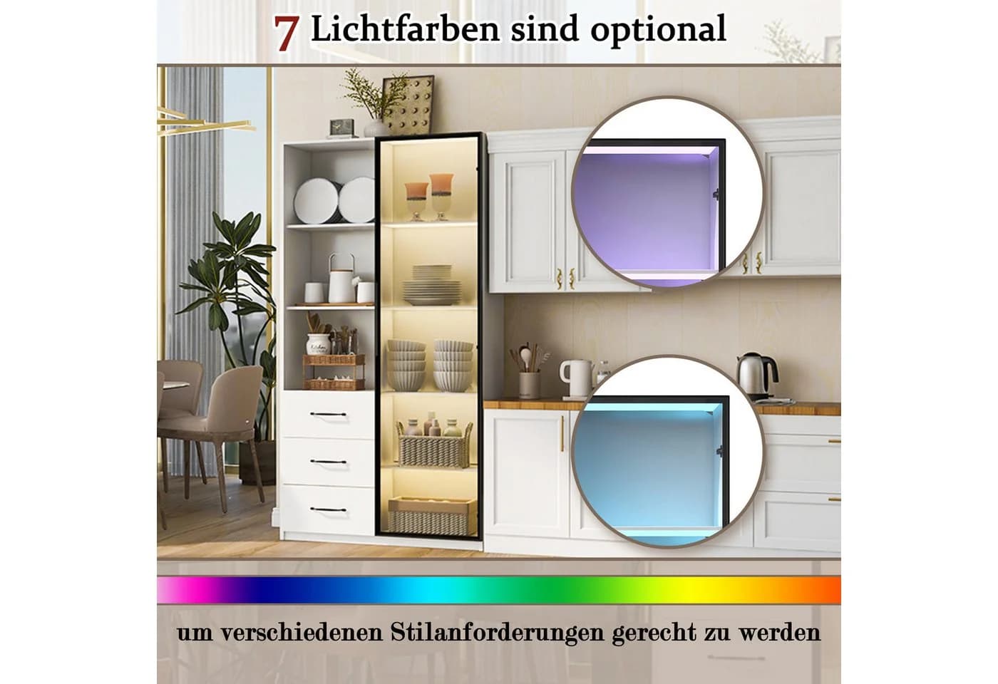Merax LED-Vitrine Weiß mit Glastür und 3 Schubladen - Bild 4
