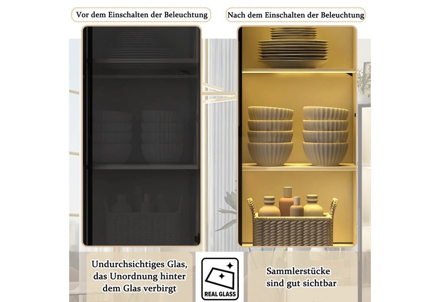 Merax LED-Vitrine Weiß mit Glastür und 3 Schubladen - Bild 5