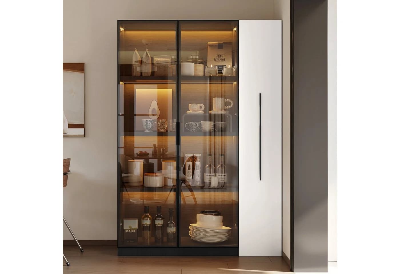 Merax Multifunktionsschrank Glasvitrine LED-Beleuchtung