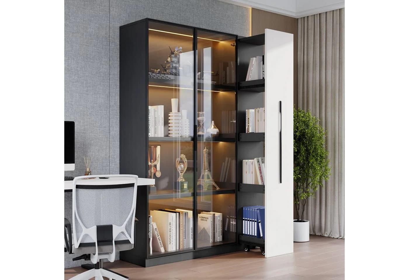 Merax Multifunktionsschrank Glasvitrine LED-Beleuchtung - Bild 3