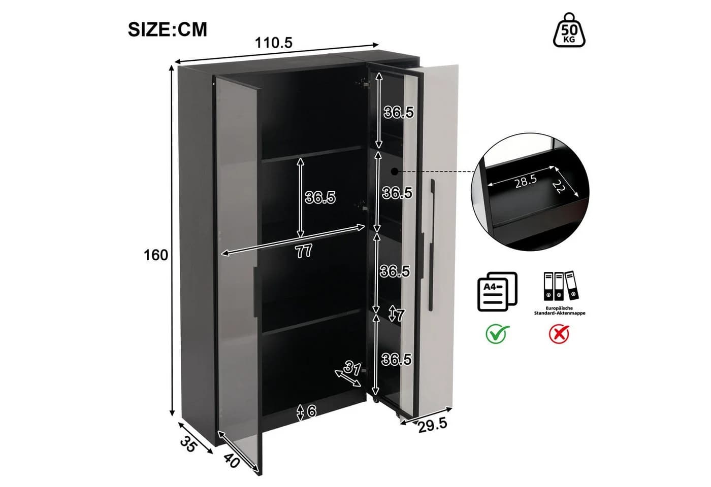 Merax Multifunktionsschrank Glasvitrine LED-Beleuchtung - Bild 4