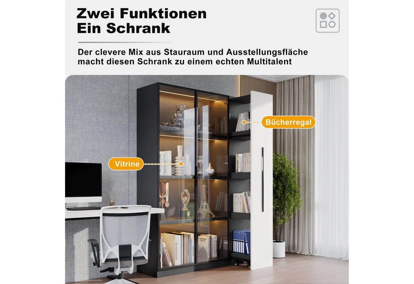Merax Multifunktionsschrank Glasvitrine LED-Beleuchtung - Bild 5