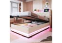 Merax Polsterbett mit LED-Beleuchtung und Stauraum Leinenstoff Beige/Grau Bild 1
