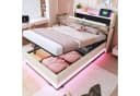 Merax Polsterbett mit LED-Beleuchtung und Stauraum Leinenstoff Beige/Grau Bild 2
