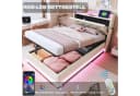 Merax Polsterbett mit LED-Beleuchtung und Stauraum Leinenstoff Beige/Grau Bild 4