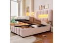 Merax Polsterbett 90x200cm mit LED-Beleuchtung & Stauraum Samt Rosa Bild 2