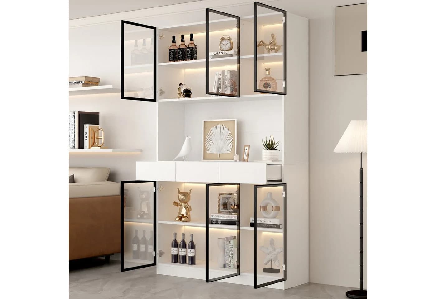 Merax Standvitrine mit LED-Beleuchtung und Stauraum