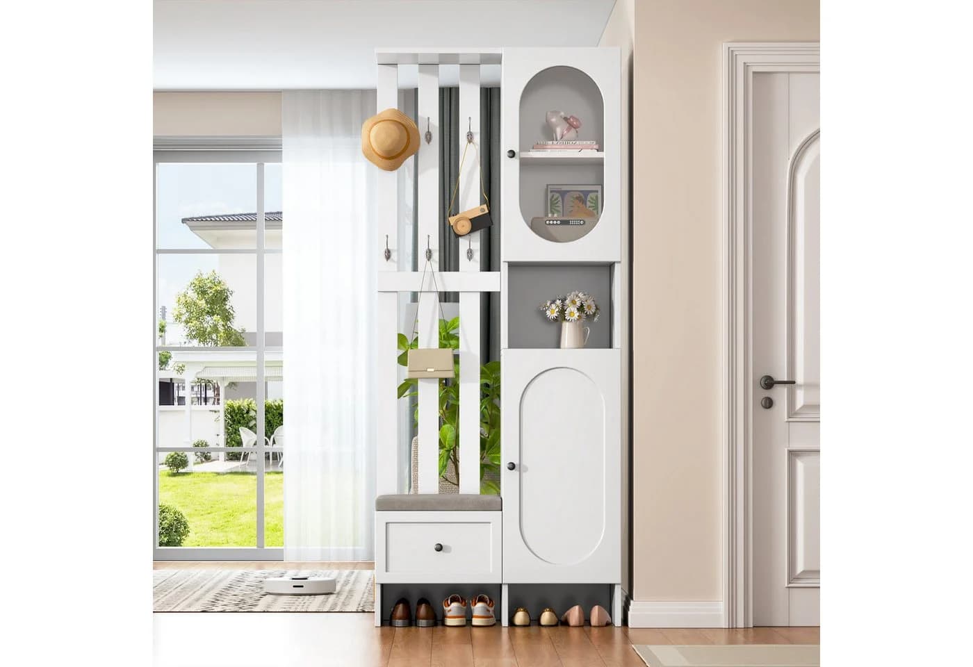 Merax Garderoben-Set Scandi Weiß mit Schuhbank und Stauraum - Bild 3