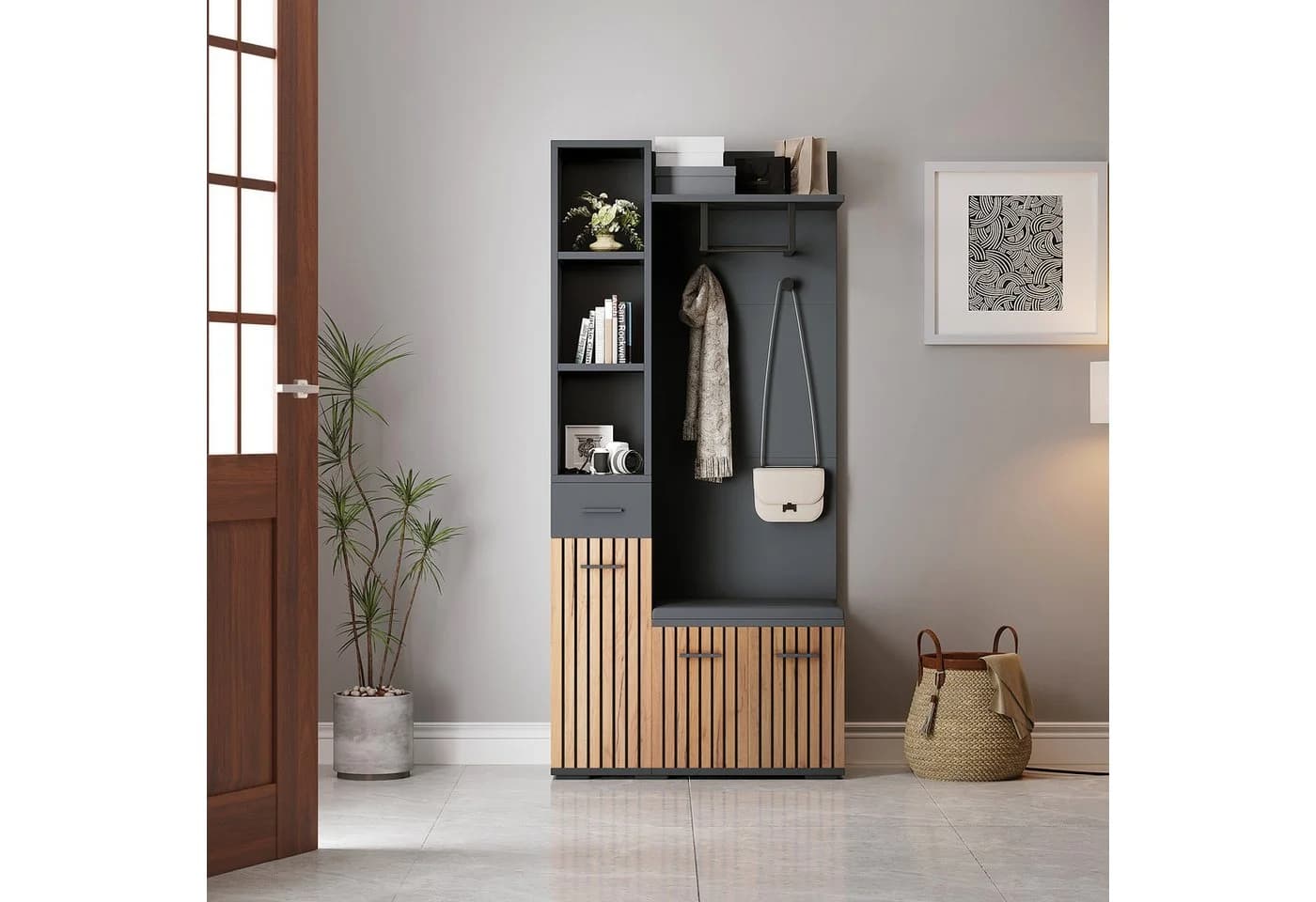 Merax Garderoben-Set 7-in-1 Kompaktgarderobe Schwarz - Bild 2