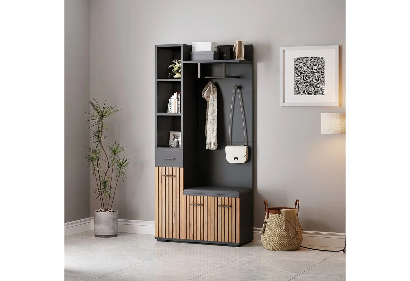 Merax Garderoben-Set 7-in-1 Kompaktgarderobe Schwarz - Bild 3