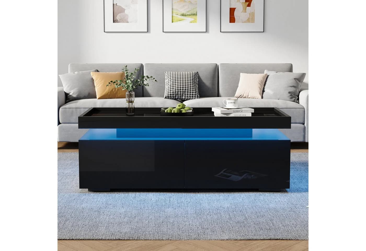 Merax LED-Couchtisch Hochglanz mit App-Steuerung & Schubladen