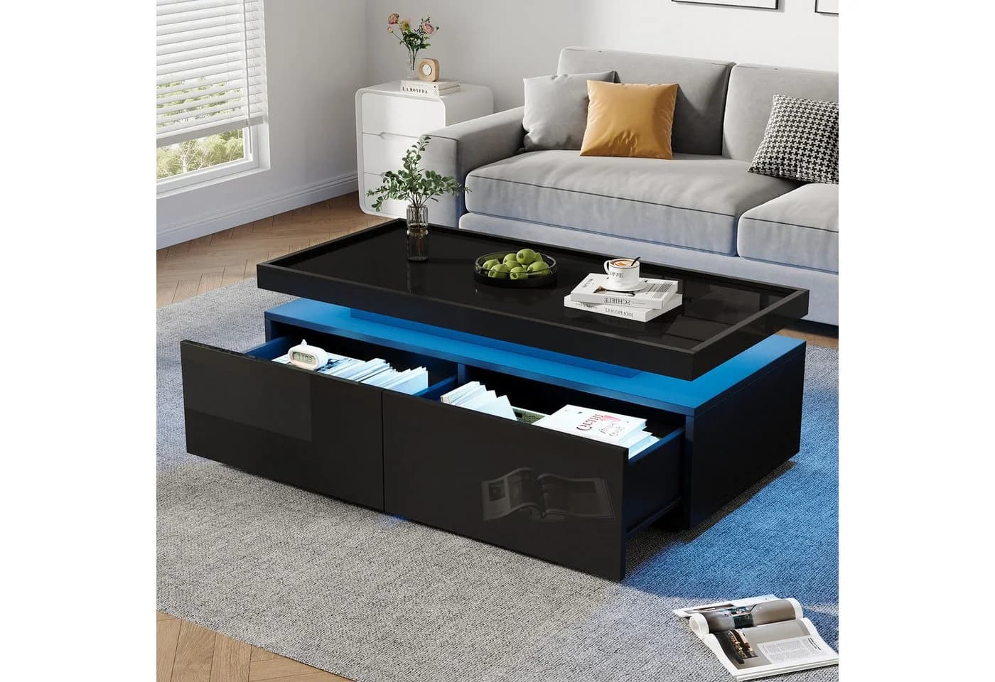 Merax LED-Couchtisch Hochglanz mit App-Steuerung & Schubladen - Bild 2