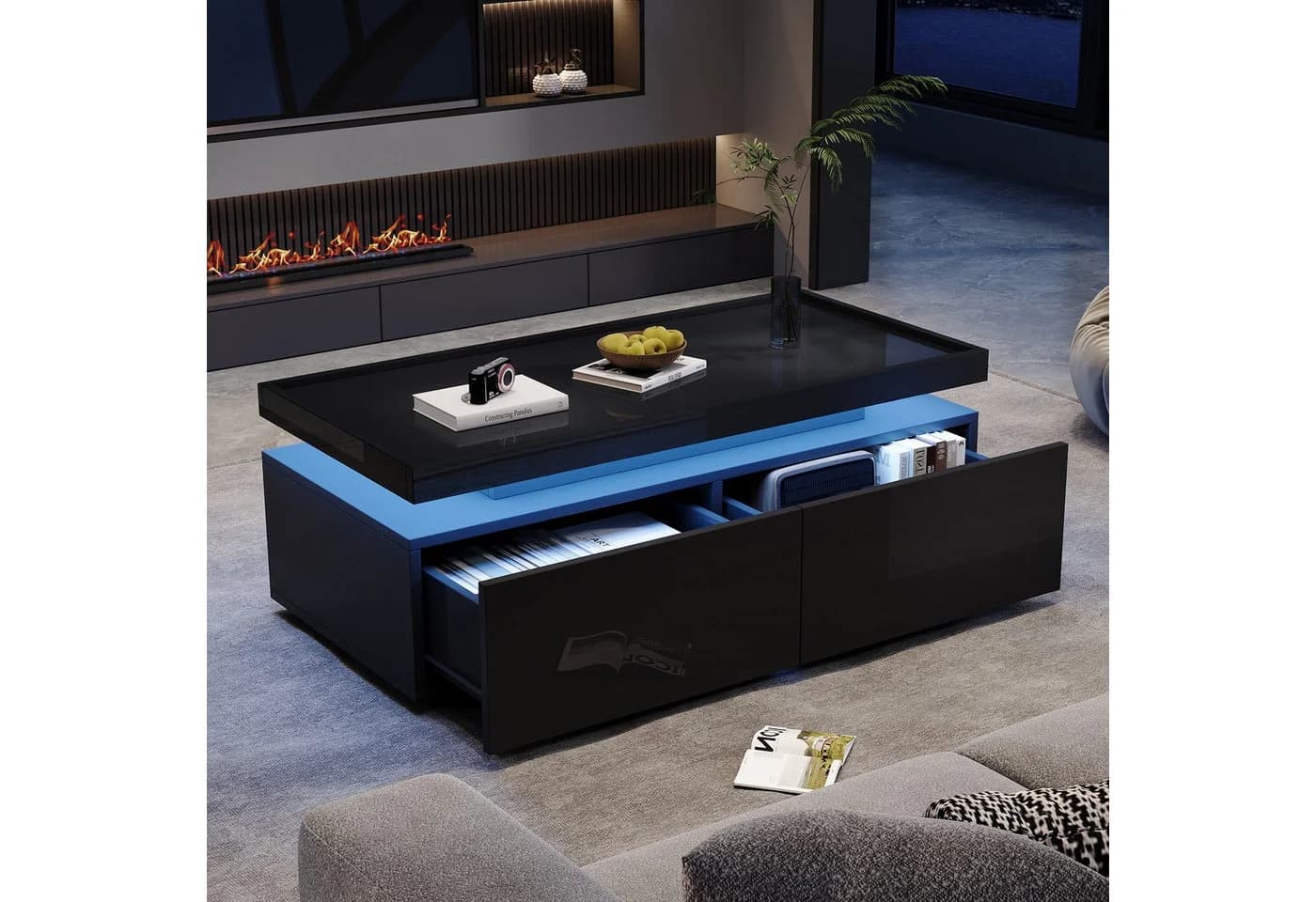 Merax LED-Couchtisch Hochglanz mit App-Steuerung & Schubladen - Bild 4