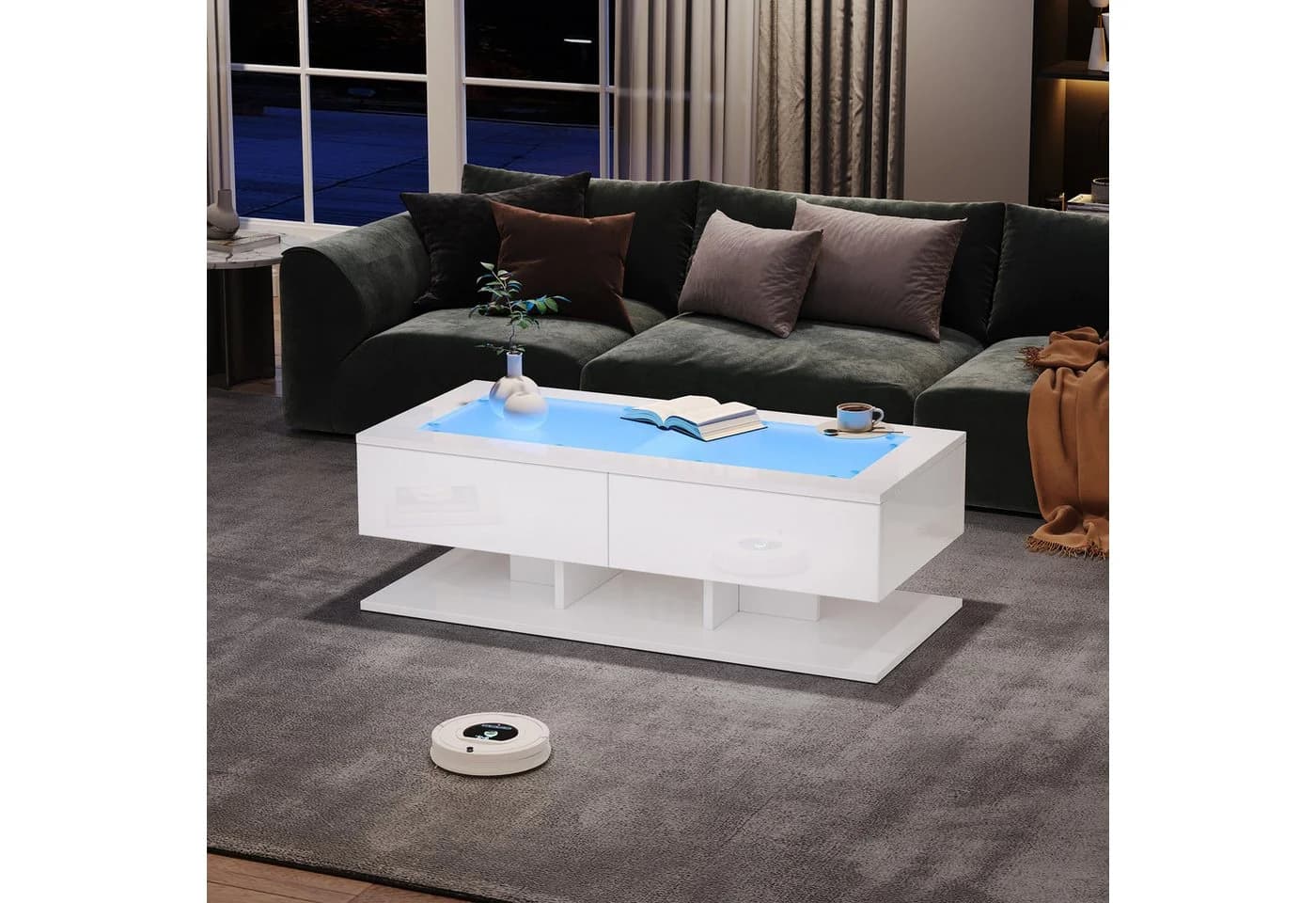Merax Couchtisch Hochglanz mit LED-Beleuchtung und Schubladen - Bild 4