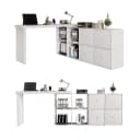 Merax Schreibtisch 360° drehbar L-förmig Weiß mit Sideboard Bild 5