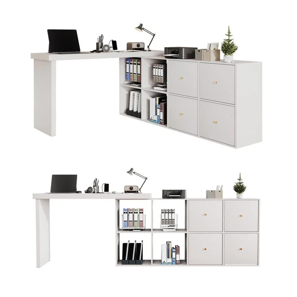 Merax Schreibtisch 360° drehbar L-förmig Weiß mit Sideboard - Bild 5