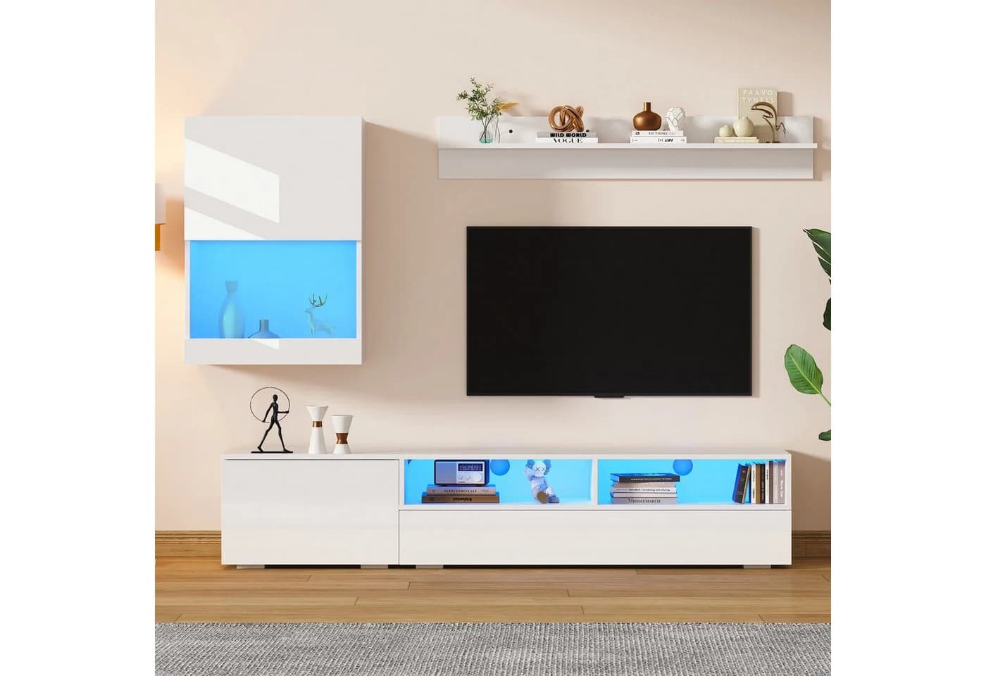 Merax Wohnwand Set TV-Schrank mit LED Hochglanz - Bild 2