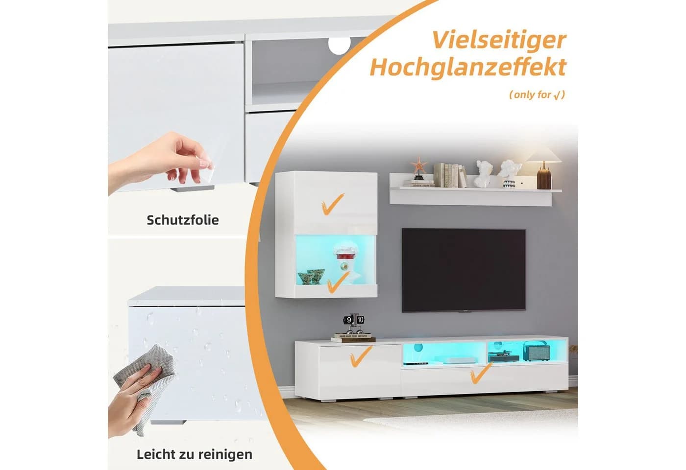 Merax Wohnwand Set TV-Schrank mit LED Hochglanz - Bild 5