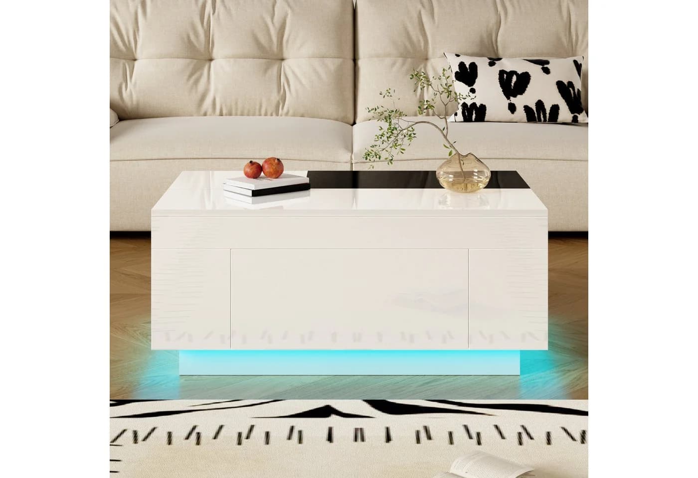Merax Couchtisch Hochglanz LED-Beleuchtung Weiß/Schwarz - Bild 5
