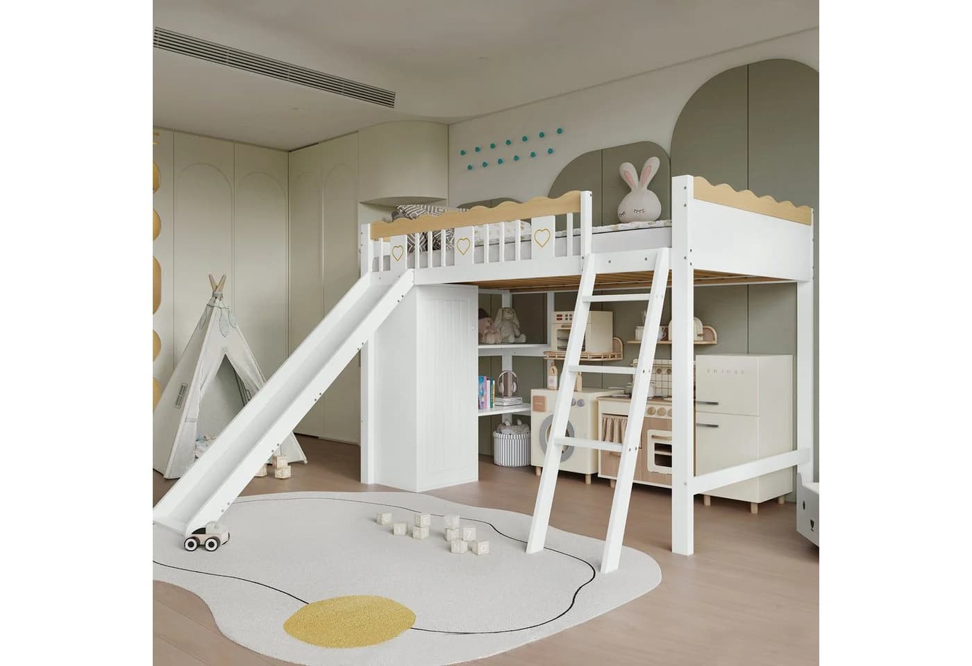 Merax Hochbett mit Rutsche und Schrank Weiß - Bild 3