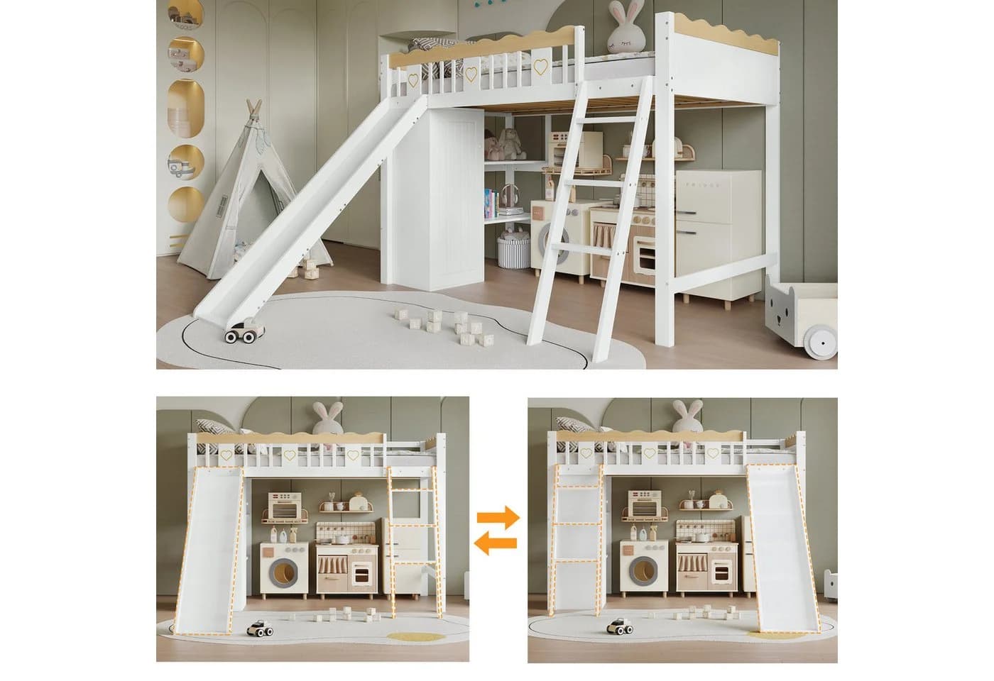 Merax Hochbett mit Rutsche und Schrank Weiß - Bild 5