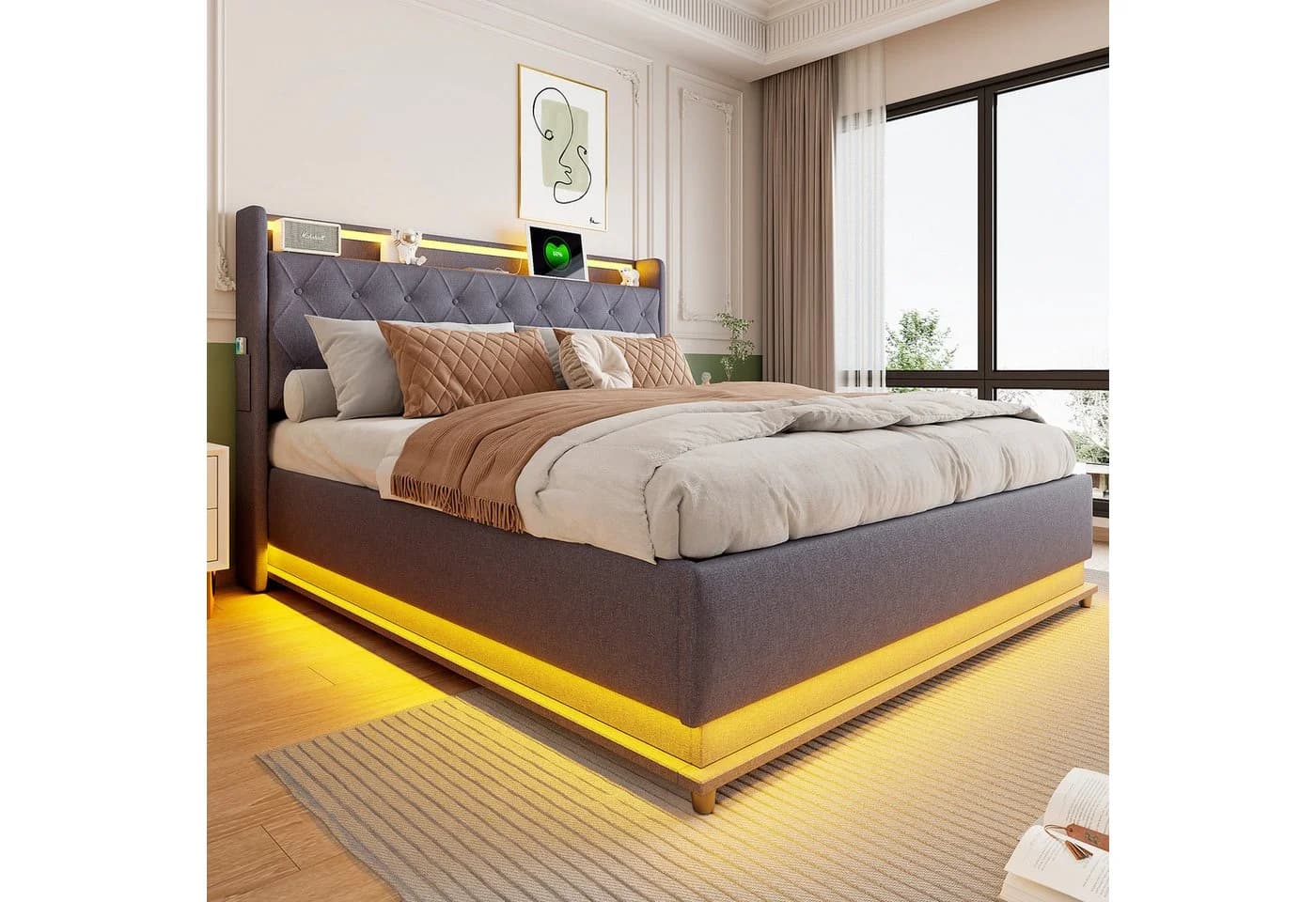 Merax LED-Polsterbett mit USB-Ladeanschluss und hydraulischem Stauraum - Bild 3