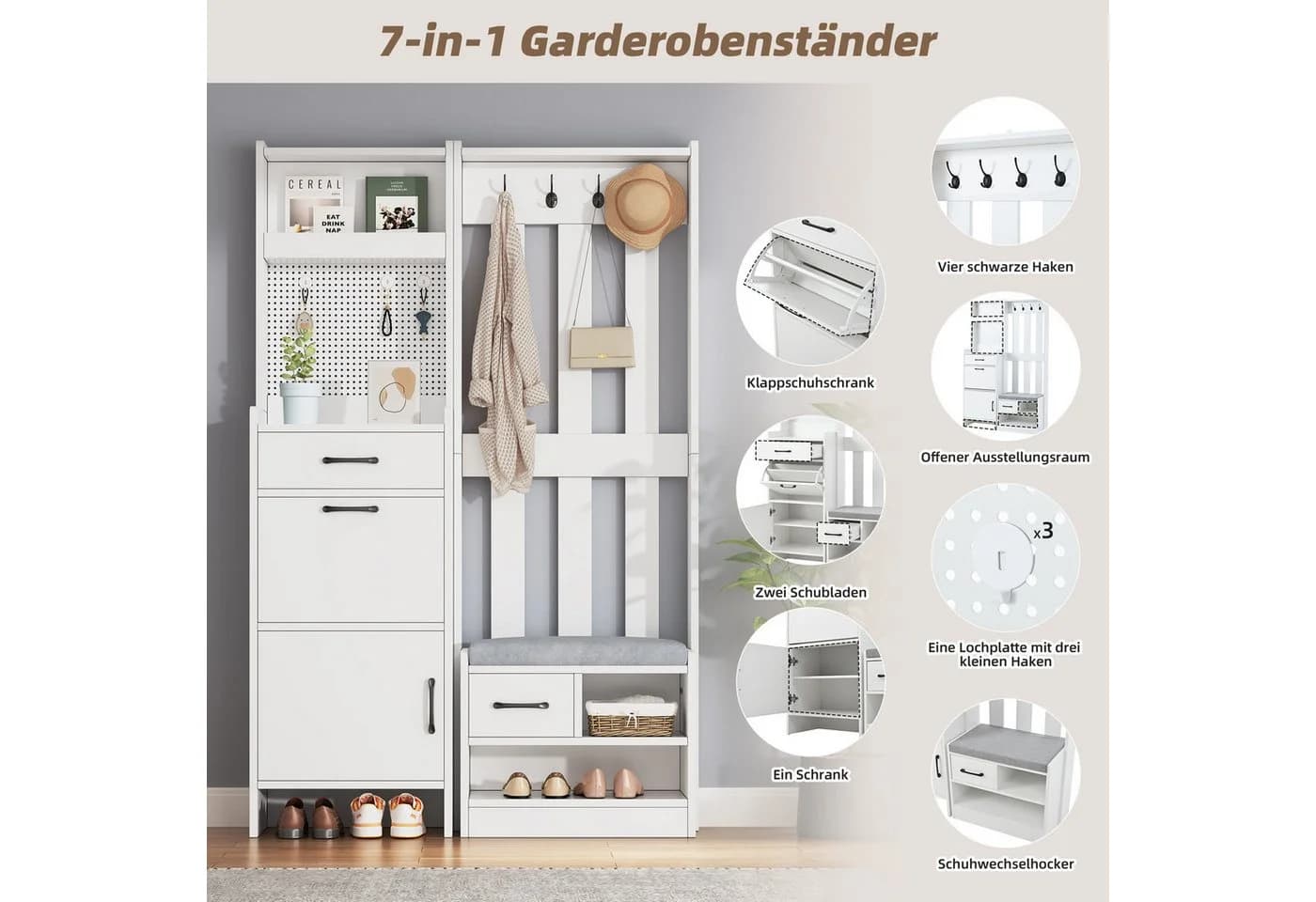 Merax Garderobenständer 7-in-1 Weiß - Bild 4