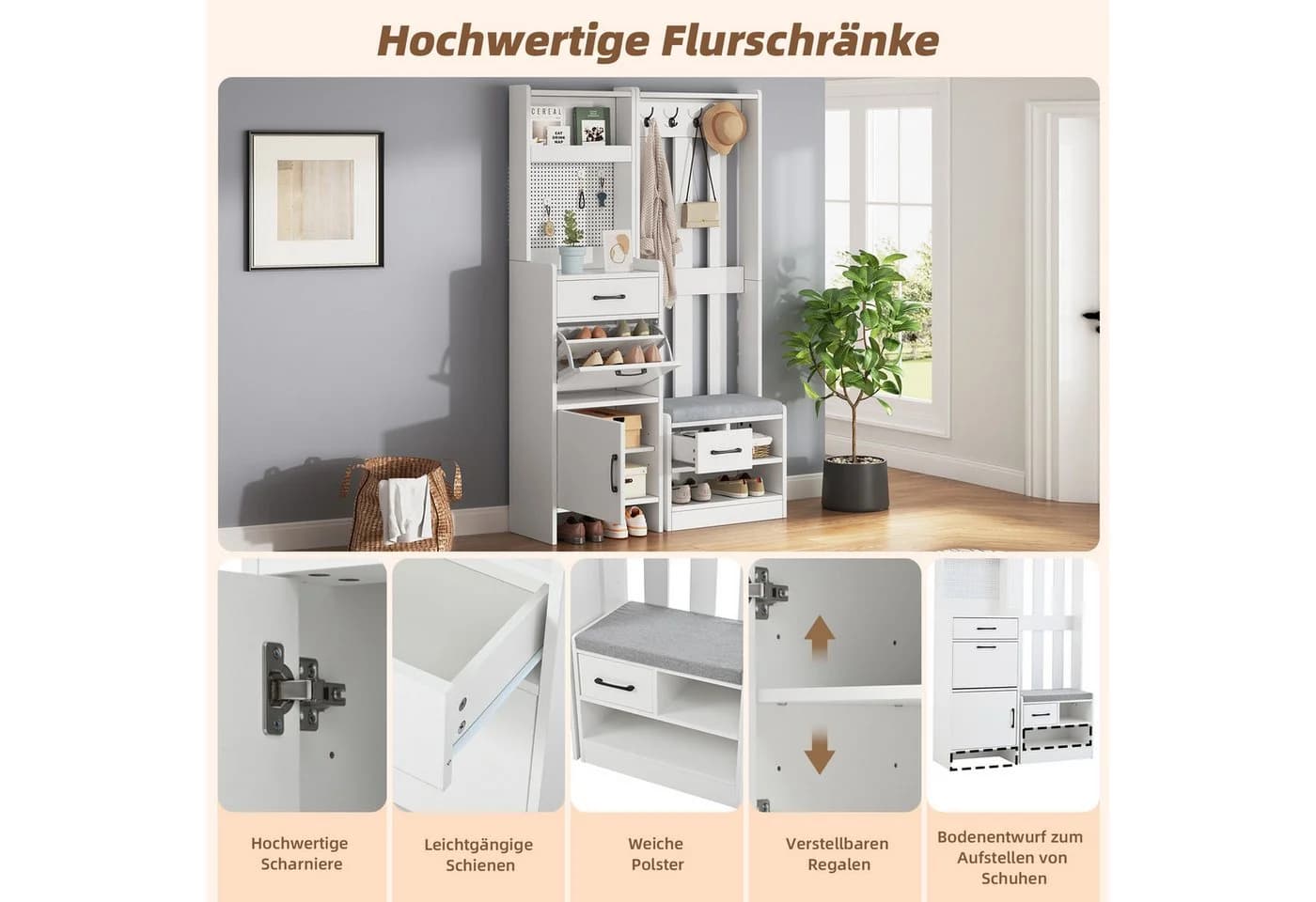 Merax Garderobenständer 7-in-1 Weiß - Bild 5