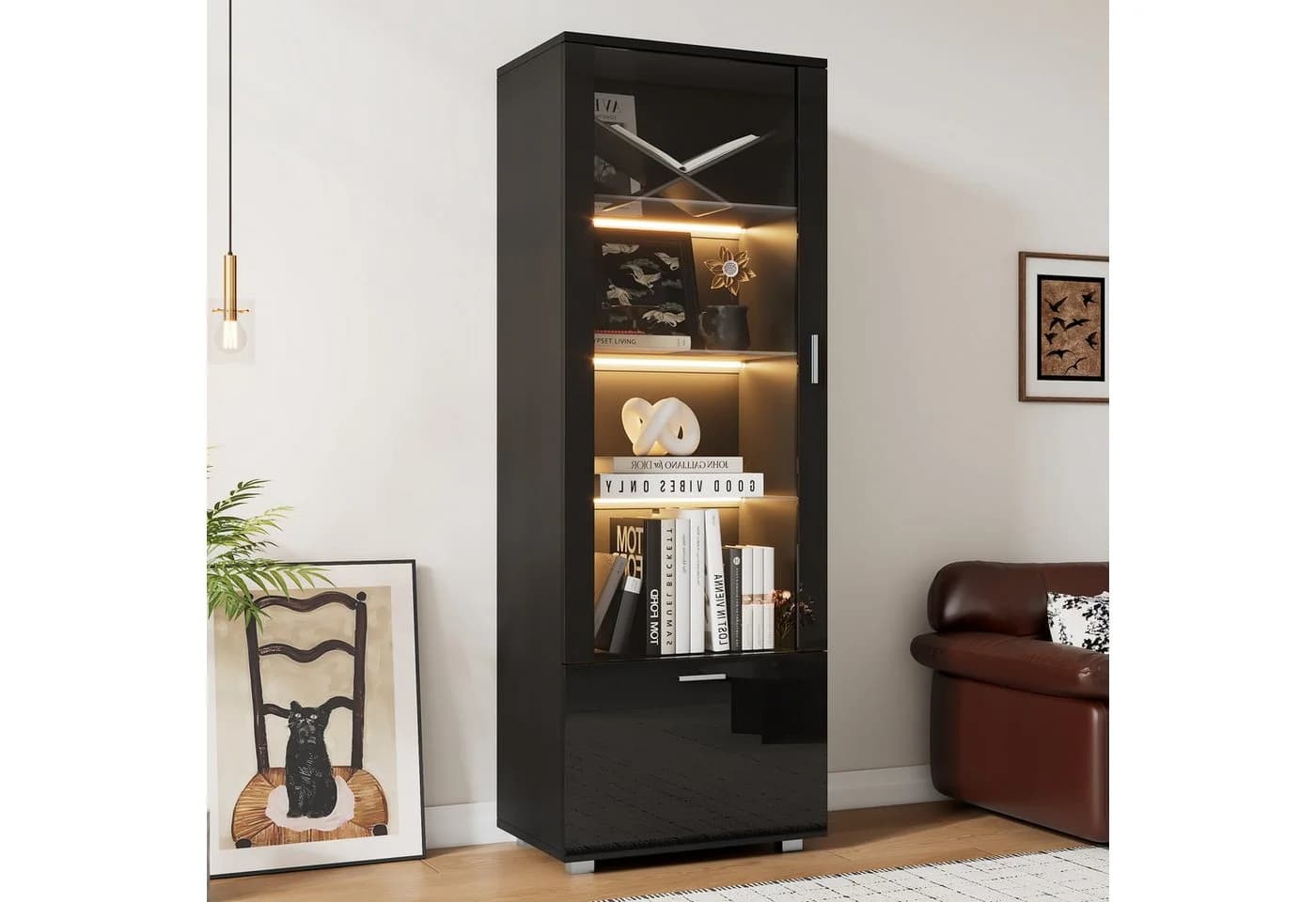 Merax Standvitrine Hochglanz Vitrine mit LED-Beleuchtung - Bild 2