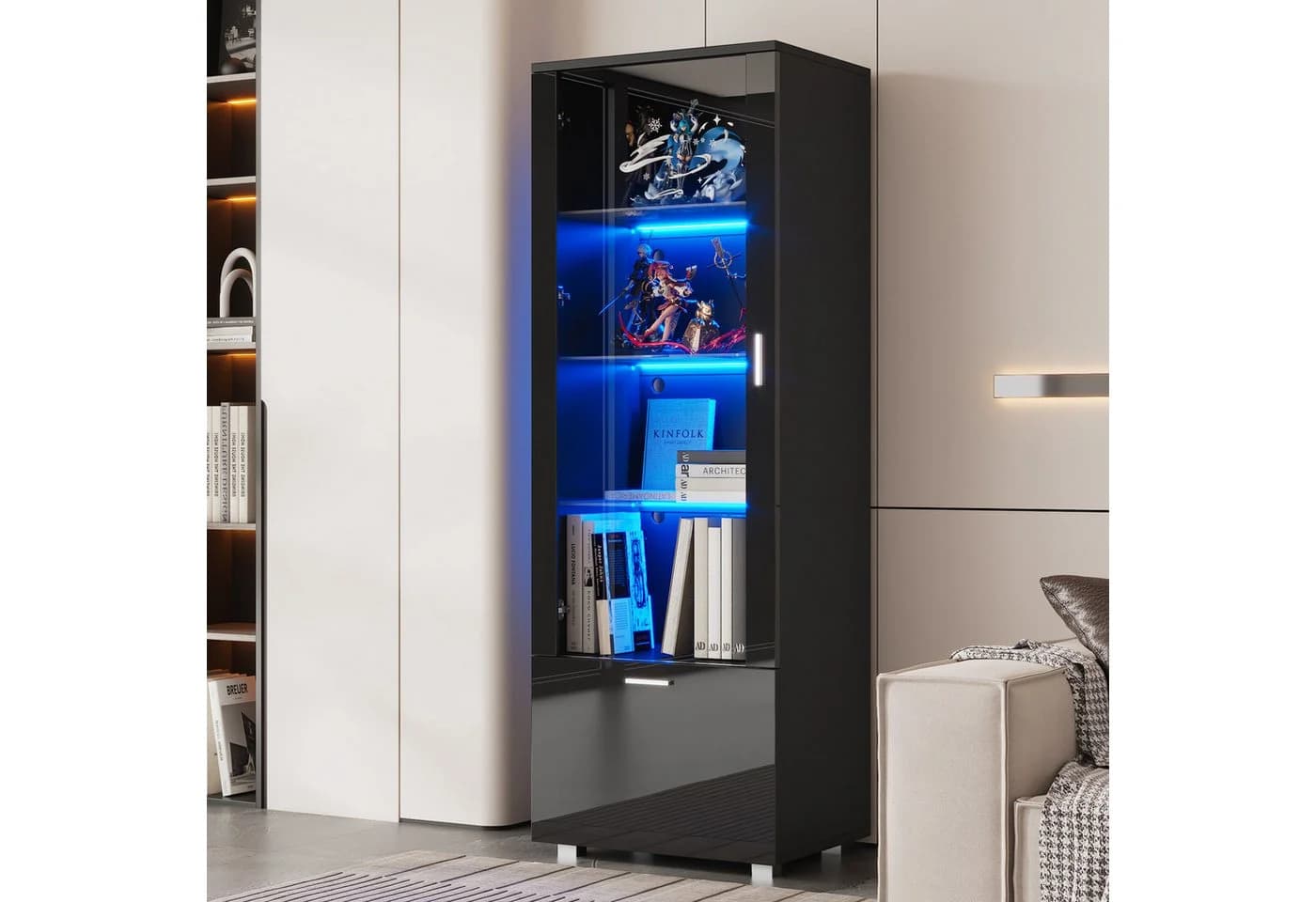 Merax Standvitrine Hochglanz Vitrine mit LED-Beleuchtung - Bild 3