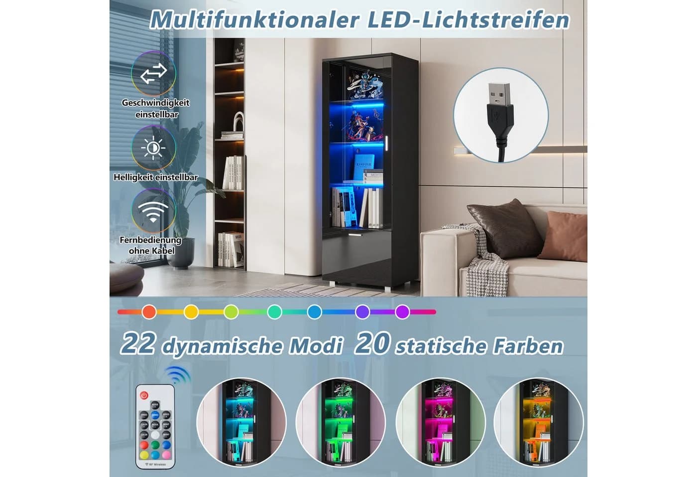 Merax Standvitrine Hochglanz Vitrine mit LED-Beleuchtung - Bild 4
