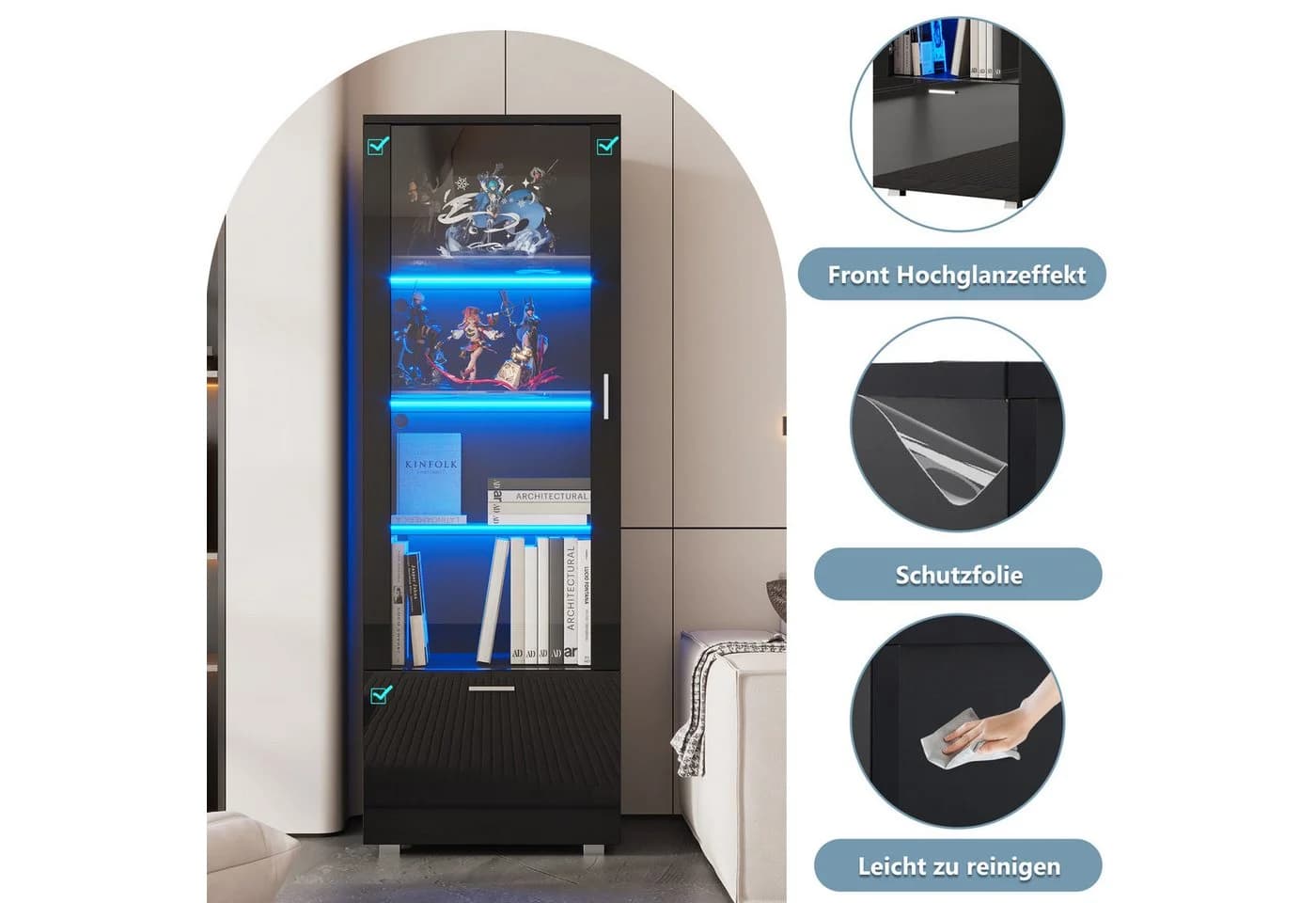 Merax Standvitrine Hochglanz Vitrine mit LED-Beleuchtung - Bild 5
