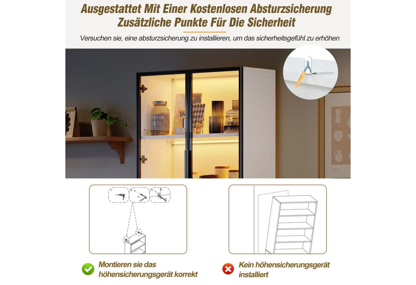 Merax Glasvitrine Standvitrine mit LED & Weinfach - Bild 5