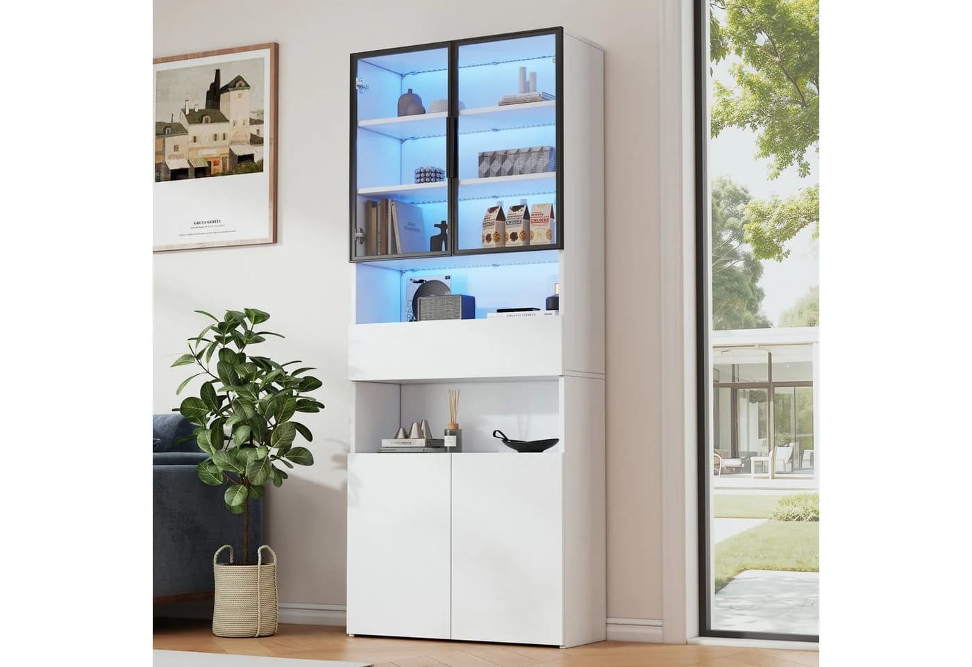 Merax Glasvitrine Weiß mit LED und Aluminiumrahmen - Bild 2
