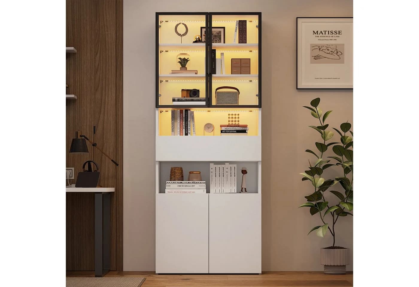 Merax Glasvitrine Weiß mit LED und Aluminiumrahmen - Bild 3