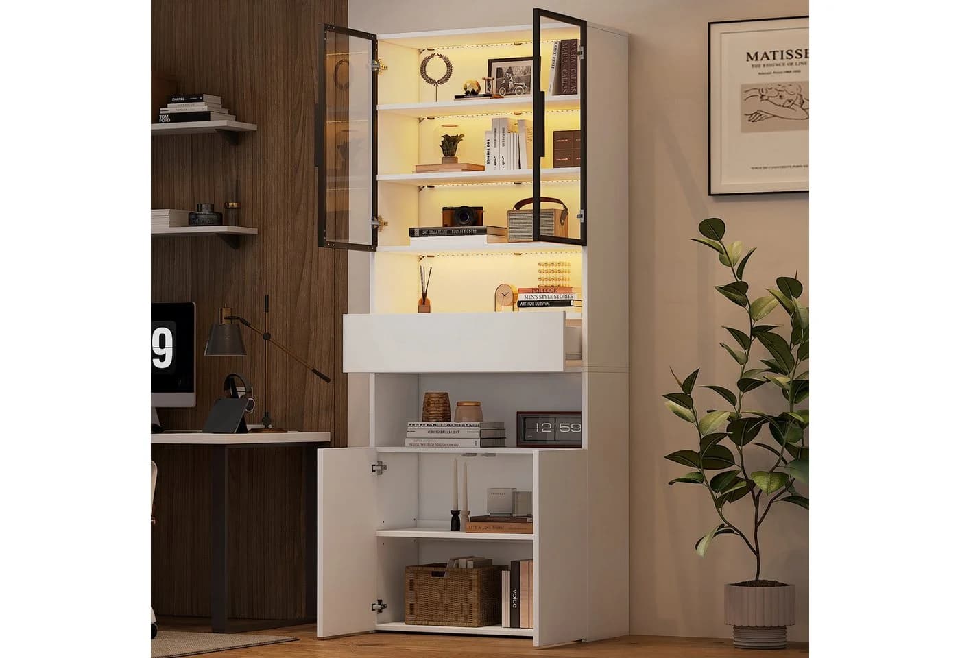 Merax Glasvitrine Weiß mit LED und Aluminiumrahmen - Bild 4