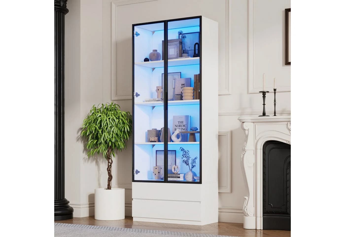 Merax Vitrine mit LED-Beleuchtung und Glastüren Weiß - Bild 2