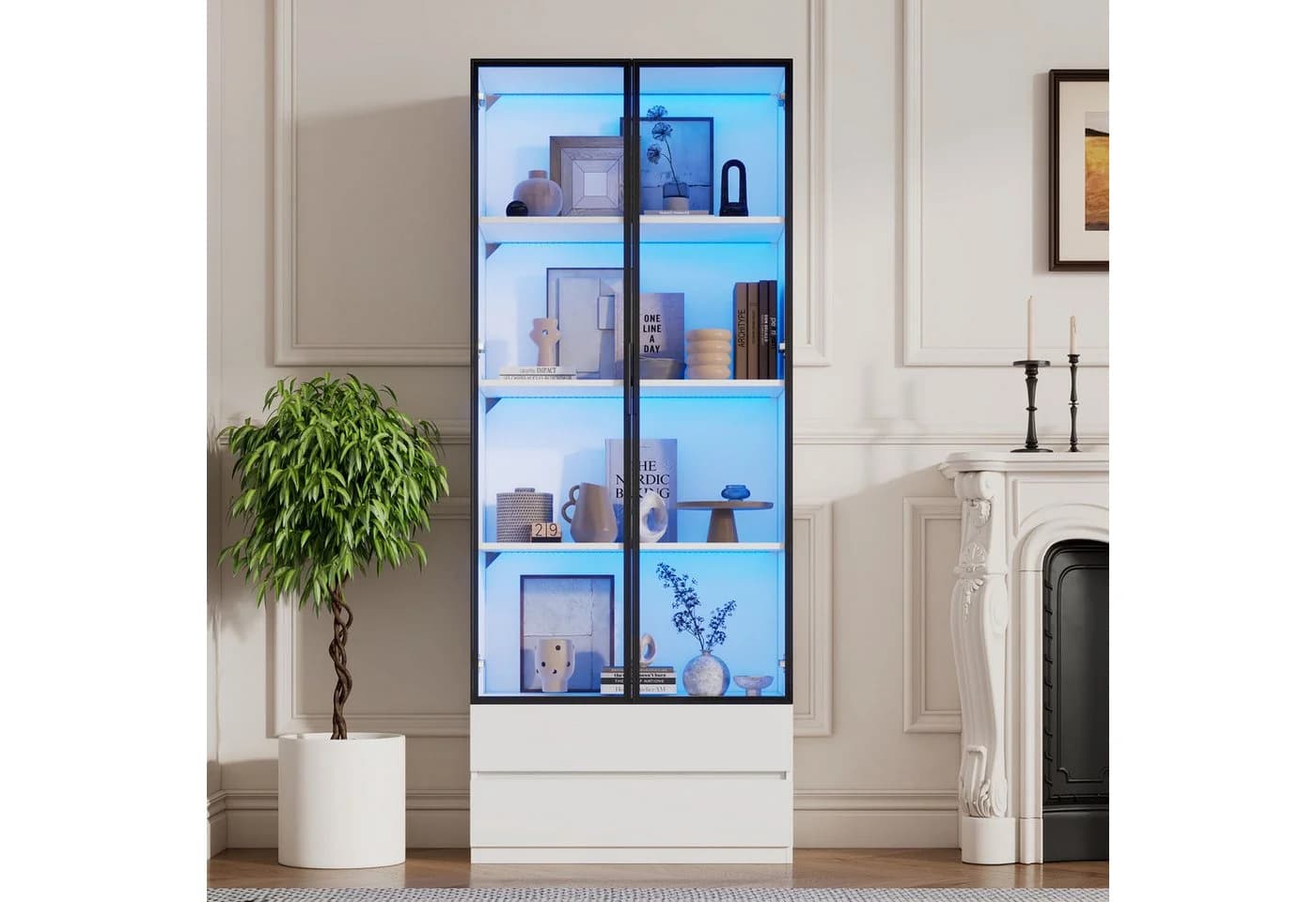 Merax Vitrine mit LED-Beleuchtung und Glastüren Weiß - Bild 3