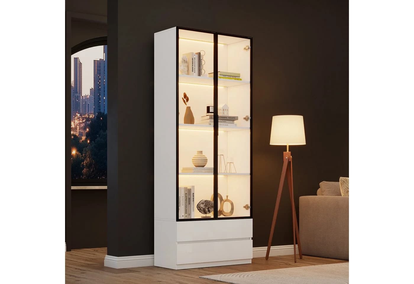 Merax Vitrine mit LED-Beleuchtung und Glastüren Weiß - Bild 4