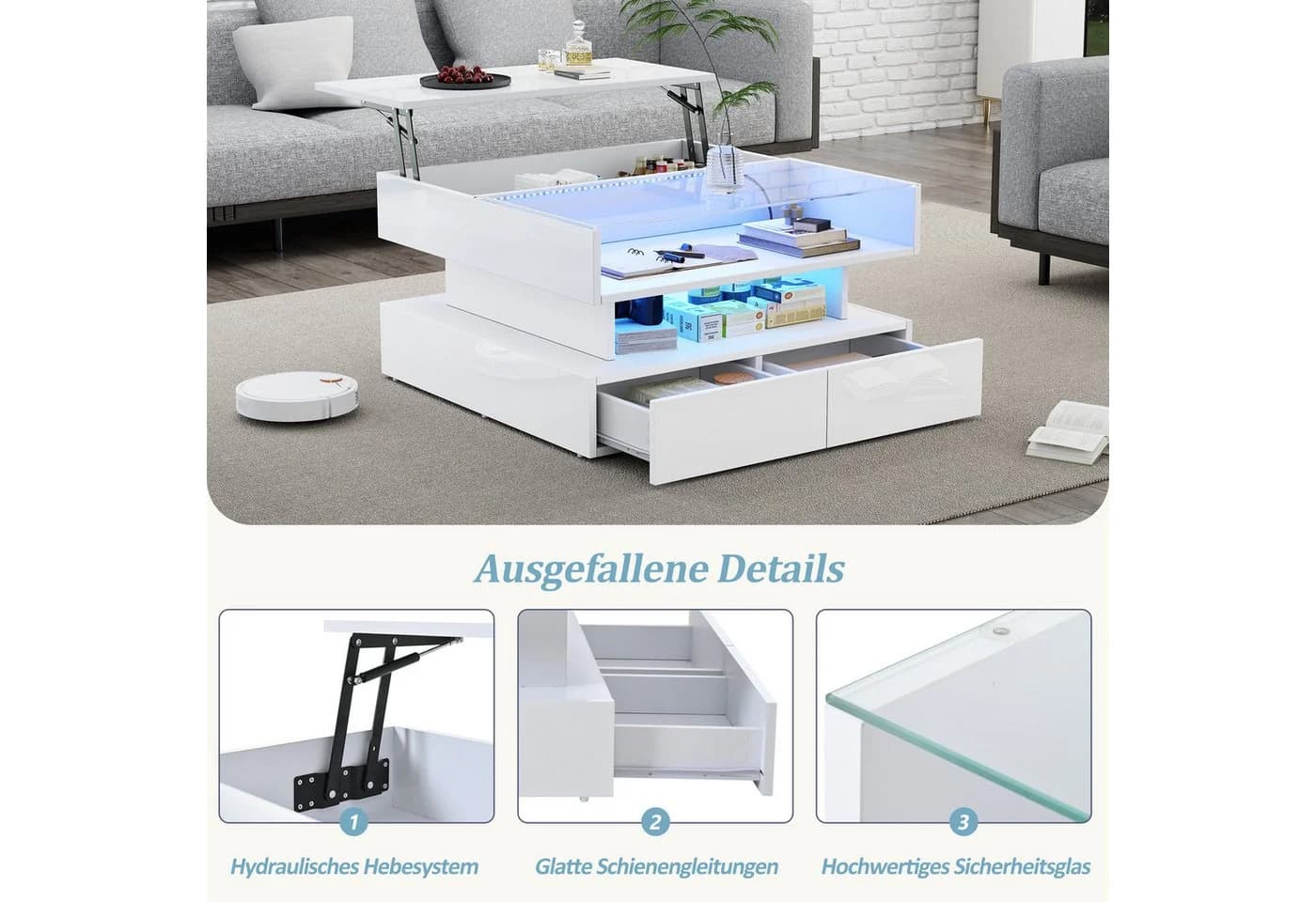 Merax Couchtisch höhenverstellbar mit LED-Beleuchtung - Bild 5