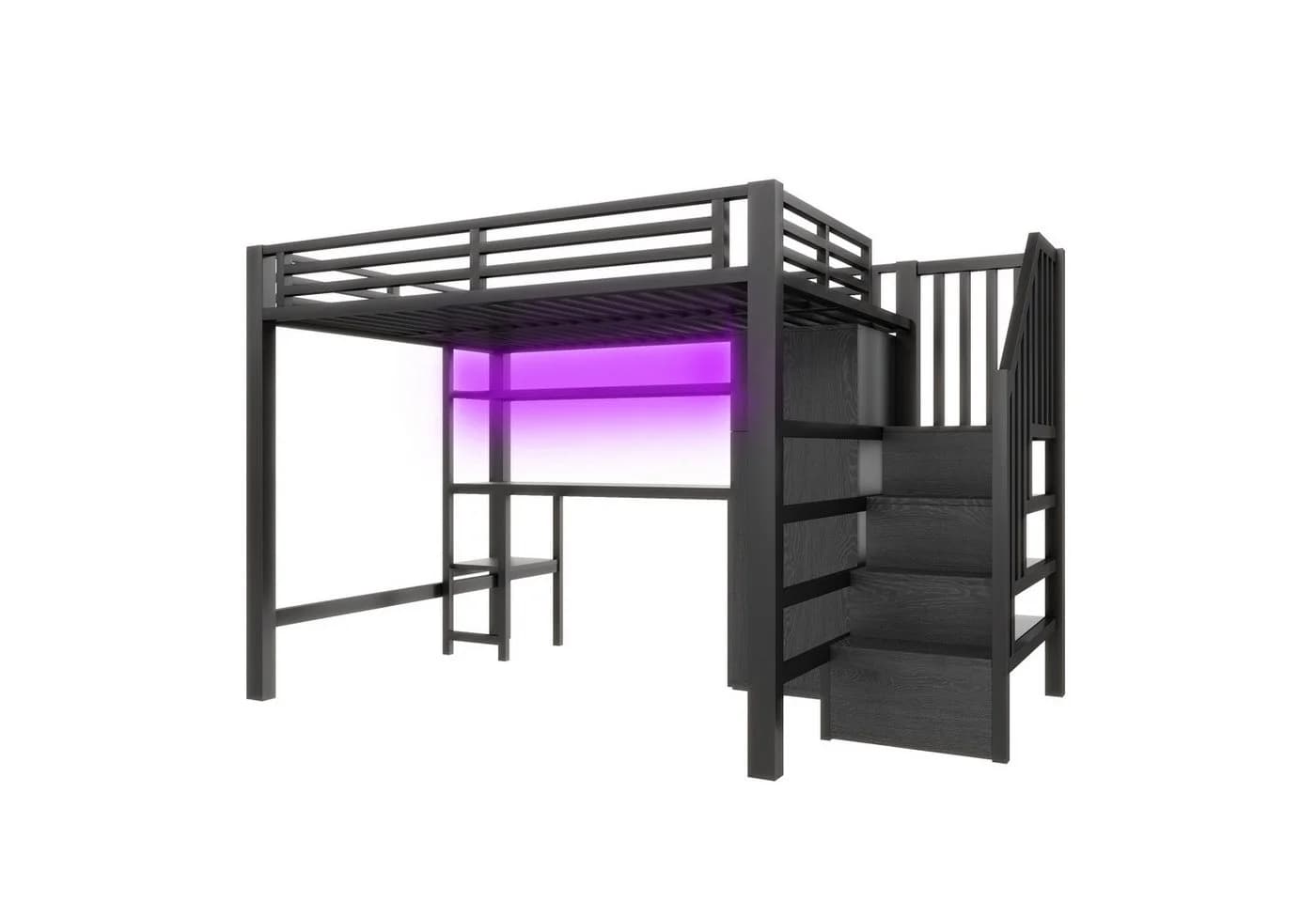 Merax Hochbett mit LED-Beleuchtung und Stauraum Metall 140x200cm - Bild 5