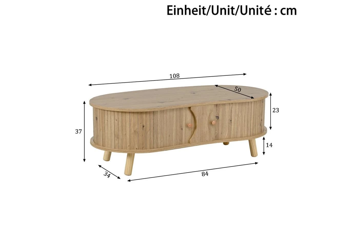 Merax Couchtisch Erbsenform Rillenoptik Holzoptik Massivholzbeine - Bild 5