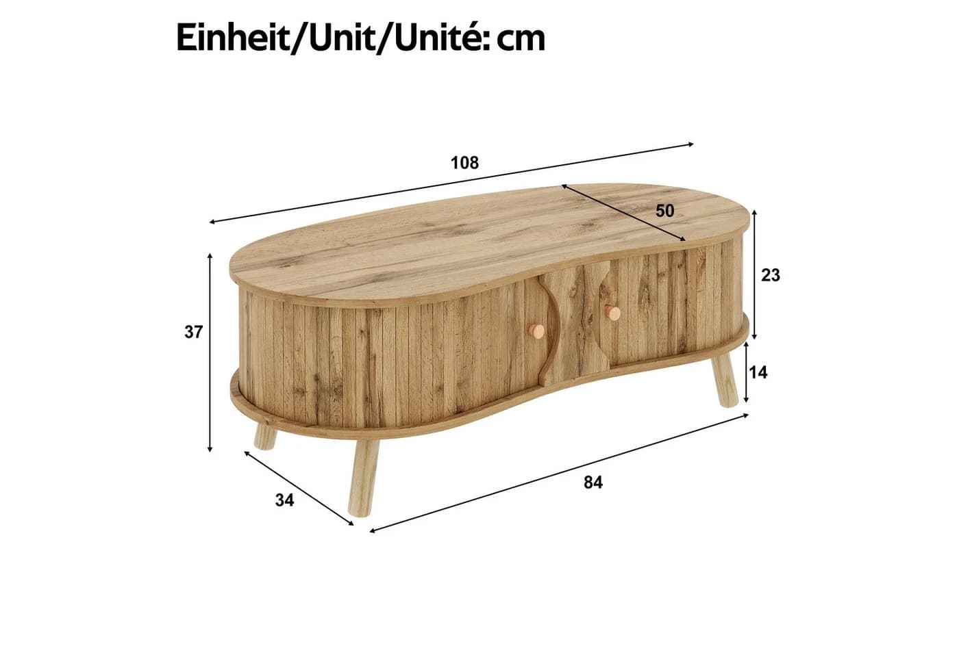 Merax Couchtisch Erbsenform Holzoptik mit Schiebetüren - Bild 5