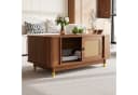 Merax Couchtisch Nussbaum-Holzoptik mit Rattan-Schiebetüren Bild 1