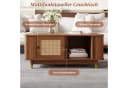 Merax Couchtisch Nussbaum-Holzoptik mit Rattan-Schiebetüren Bild 5