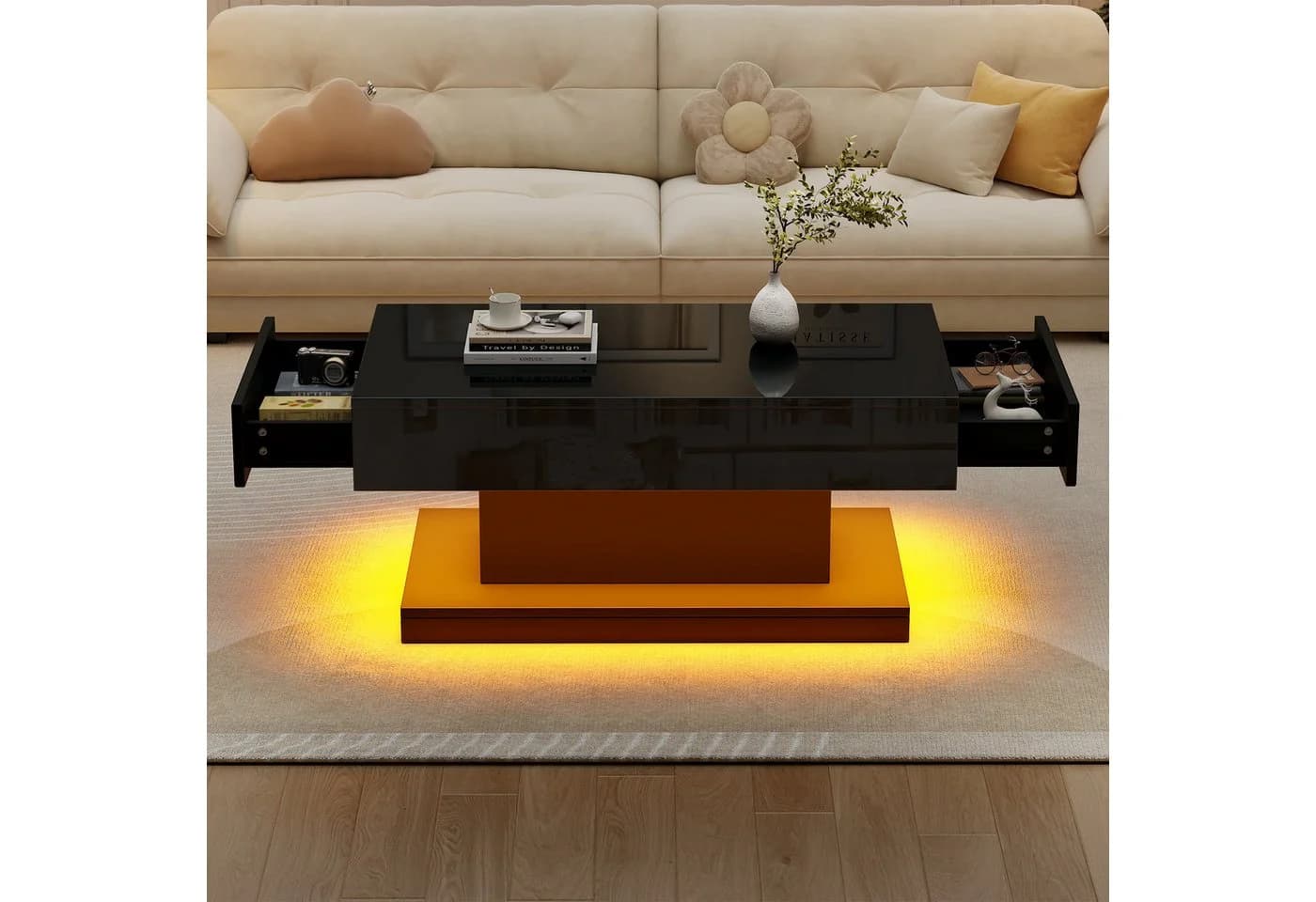 Merax Couchtisch Hochglanz mit LED-Beleuchtung