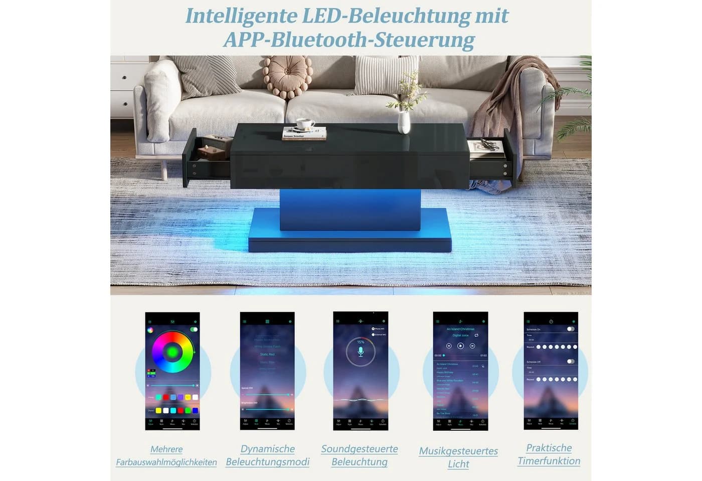 Merax Couchtisch Hochglanz mit LED-Beleuchtung - Bild 5