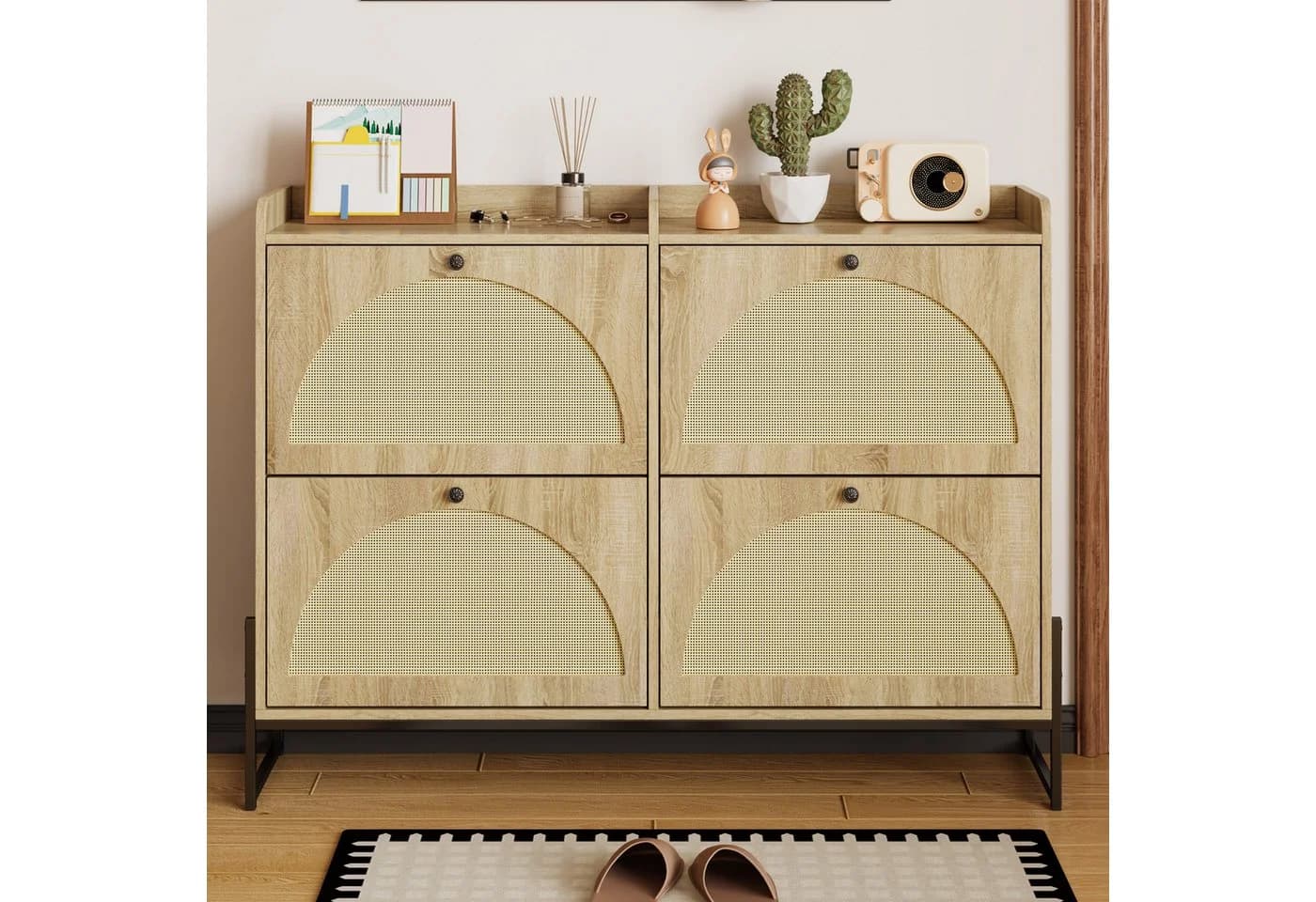 Merax Schuhschrank 4 Klappen PE-Rattan Front Holzoptik - Bild 4