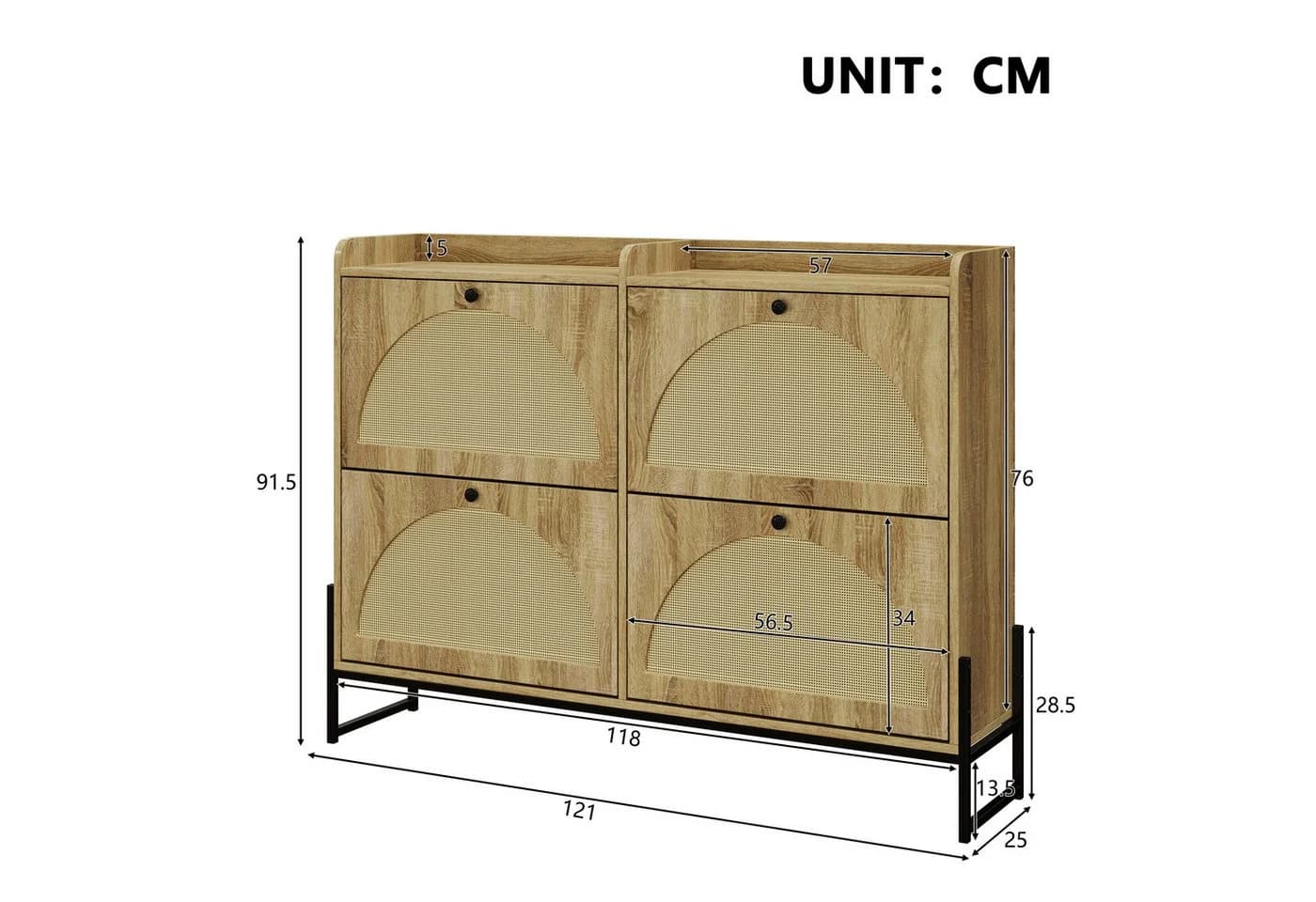 Merax Schuhschrank 4 Klappen PE-Rattan Front Holzoptik - Bild 5