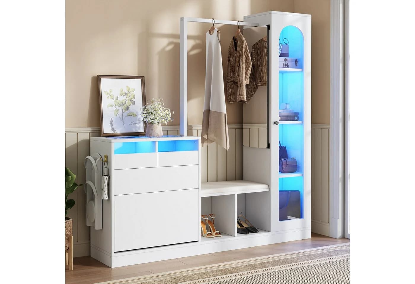 Merax Garderobenschrank 6-in-1 Eingangsbereich mit Spiegel - Bild 2